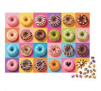 Donut Pattern Adult Jigsaws 1000 Pièces Matériau Recy essert Series Puzzle Jeu Éducatif Decompression Parent Child Game Props for Home 38x26cm/1000pcs