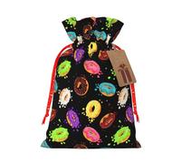 Donut Printing Fashion Bag Pochette légère avec cordon de serrage avec étiquette Kraft pour Noël Halloween