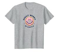 Donut Worry Be Happy - Jeu de Mots Joyeux T-Shirt, Enfant, Gris Chiné, 4 Ans