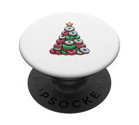 Donuts Christmas Tree Funny Doughnut Xmas Women Men Kids PopSockets PopGrip Adhésif