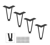 DonYoung Lot de 4 pieds en épingle à cheveux de 20,3 cm, pieds de table basse en métal, de style moderne du milieu du siècle pour banc, table de chevet avec protections de sol en caoutchouc, noir