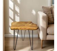 DONZIKLE Table d'appoint à bord naturel avec pieds en épingle à cheveux, table de chevet en bois unique, petite table d'appoint en forme de souche pour salon, chambre à coucher, décoration de ferme