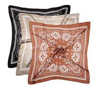 DOOBO Lot de 3 foulards en satin de 69,1 cm pour cheveux - Bandana en soie - Pour femmes et filles, Marron, kaki, noir, taille unique