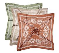 DOOBO Lot de 3 foulards en satin de 69,1 cm pour cheveux - Bandana en soie - Pour femmes et filles, Marron, kaki, vert clair, taille unique