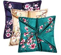 DOOBO Silk Scarf - 3 Pcs 35 Inches Polyester Satin Head Scarf for Women - Aquamarine, Navy, Khaki