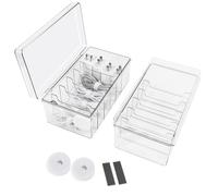DoocliB Lot de 2 boîtes de rangement pour câbles - 6 compartiments - Avec un rouleau de serre-câbles - Transparent - Pour le rangement de bureau, le bureau