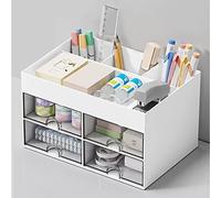 DoocliB Organisateur de Bureau avec 4 Tiroirs, Accessoire Travail Bureau, Multifonction, Peu Encombrant, Blanc, 4-3