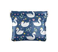 Doodle Animal Cygne Couronne Cuir PU Petite Pièce de monnaie Fantaisie Cartes Porte-clés Organisateurs pour Femme
