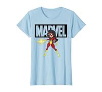 Doodle avec Logo Spider-Woman de Marvel Avengers T-Shirt, Femme, Bleu Céleste, XS