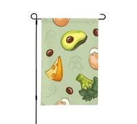 Doodle Brocoli Fromage Avocat,Drapeau de jardin décoratif double face pour intérieur et extérieur, 30 x 45 cm