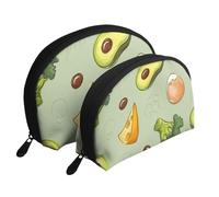 Doodle Brocoli Fromage Avocat, Trousse de Maquillage Coquille Femme Petit Porte-Monnaie Trousse de Toilette Trousse à cosmétiques 2 pièces
