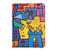 Doodle Cartoon Windmill Étui en cuir pour passeport et carte de vaccin étanche, Moulin à vent dessin animé doodle, 1 size