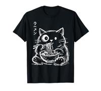 Doodle Chat Mangeant des Ramen Minimaliste dessiné à la Main T-Shirt