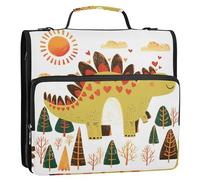 Doodle Style Cartoon Dinosaure Coeur 3,8 cm 3 anneaux School Zipper Binder with Strap Multiple Pockets Zippered Portfolio Suitable for Middle School