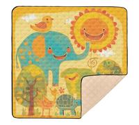 Doodle Style Cartoon Funny Animals Yellow Cute Folding Baby Gym & Activity Mat for Indoor Outdoor Comfortable Baby Play Tummy Time Mat for Baby Toddler Infant 127 x 127 cm