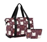Doodle Style Chat Bourgogne Duffle Sac Weekender Grand Sac de Sport avec Trousse de Toilette pour Entraînement Pliable, Doodle Style Chat Bordeaux, Taille 1, Doodle style chat bordeaux, 1 size