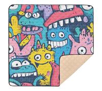 Doodle Tapis de jeu en mousse souple pour bébé Motif monstres mignons et colorés Résistant à l'eau Pliable Pour bébés et tout-petits 127 x 127 cm