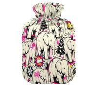 Doodle White Elephants Pink and Black Christmas Water Bottle for Hot Cover Soft Cover Water Bags 1L Water Bags for Periods, Crampes Periods, Bolsa Caliente para Dolores Musculares