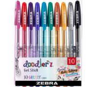 Doodlerz Stylo Gel À Pointe Grasse 1 Mm Assortiment De Couleurs Paillettes 10 Pièces