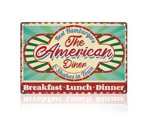 DOODLREAM Décoration murale rétro en métal avec inscription « The American Diner » - 20 x 30 cm - Décoration murale vintage pour cuisine, maison, restaurant, cave, café, club