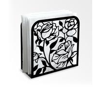 Doodlream Lot de 12 ronds de serviette décoratifs en métal noir en forme de fleur de rose pour table, 12 x 12 x 5 cm Porte-serviette debout pour la maison, la cuisine, le restaurant, le pique-nique