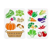 DOODLREAM Lot de 2 pochoirs muraux réutilisables en forme de légumes de la ferme - 29,7 x 21 cm - Pochoir réutilisable pour peinture sur bois, sol, tissu, meubles en verre, poivre, maïs, aubergine