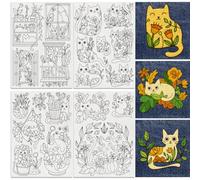 DOODLREAM Lot de 20 stabilisateurs de motif de broderie en forme de chat jouant dans des fleurs, 21,1 x 29,7 cm, bâton soluble dans l'eau et autocollant de broderie, 4 feuilles de papier de transfert