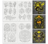 DOODLREAM Lot de 22 stabilisateurs de couture à la main solubles dans l'eau - 21 x 29,7 cm - Stabilisateur de motif de broderie Mystery Viper - 4 feuilles de fleurs et de lune d'animaux - Autocollant