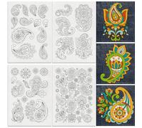 DOODLREAM Lot de 29 stabilisateurs de motif de broderie florale cachemire, 29,7 x 21 cm, bâton soluble dans l'eau et autocollant à broder, 4 feuilles de papier à broder à la main