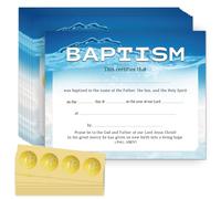 Doodlream Lot de 30 feuilles de papier de certificat de baptême d'eau et océan avec 32 autocollants en feuille d'or pour église, 20 x 25 cm, papier de certificat de dédicace de bébé pour baptême