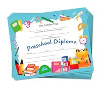 Doodlream Lot de 30 papiers bleus pour certificats de réussite, récompense, récompense, 25 x 20 cm, vierges, pour maternelle, diplômes de remise de diplôme, récompenses d'activités sportives
