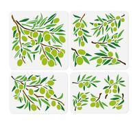 DOODLREAM Lot de 4 pochoirs réutilisables en forme de branche d'olivier - 30 x 30 cm - Pochoir en plastique pour peinture sur mur en bois, tissu, meubles, journal, scrapbooking, bricolage, décoration