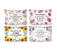 DOODLREAM Lot de 4 sacs de maquillage en toile Fleur Bible Verse, 23 x 15 cm Sacs à cosmétiques inspirants du Christian Organisateur de voyage Accessoires portables avec fermeture éclair, grande