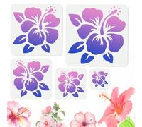 Doodlream Lot de 5 pochoirs en forme de fleur d'hibiscus pour peinture de fleurs, pochoirs de dessin, modèles de peinture pour mur, décoration d'intérieur, carte à brûler, journal, toile, 30 x 30 cm