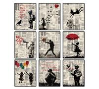 DOODLREAM Lot de 9 toiles sans cadre imperméables Banksy avec citations inspirantes, ne jamais abandonner, ne pas renoncer, toile de 20,3 x 25,4 cm, affiche murale pour décoration de maison, bureau
