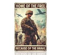 DOODLREAM Panneau de décoration murale de soldat patriotique « Home of the Free Because of the Brave Man » - Décoration murale vintage militaire en métal pour la maison, la chambre, cadeau