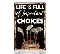 DOODLREAM Panneau de golf vintage - Décoration murale « Life is Full of Important Choices » - Affiche murale en métal pour décoration de gants - 20,3 x 30,5 cm