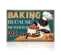 Doodlream Panneau mural amusant en métal vintage pour décoration murale de cuisine, gâteau de cuisine, pâtisserie parce que le est mauvais chat, poster en métal vintage pour la maison, la