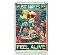 DOODLREAM Plaque en métal squelette gothique rétro - Décoration murale - 20 x 30 cm - Musique me fait sentir vivante - Décoration murale pour maison, café, salle de bain, galerie, grotte d'homme