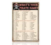DOODLREAM Plaque murale amusante en métal avec nom de pirate « What's Your Pirate Name » - Poster mural vintage pour maison, garage, bar, pub, club, décoration de chambre à coucher, cadeau - 20,3 x