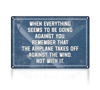 Doodlream Plaque murale en métal avec citation de motivation « Airplane Takes Off Against Wind » - Cadeau vintage pour homme - 20,3 x 30,5 cm
