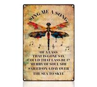 DOODLREAM Plaque murale musicale en métal avec libellule « Sing You A Song » - 20 x 30 cm - Poster mural vintage pour maison, salon, chambre à coucher, dortoir, café, bar, jardin, cadeau