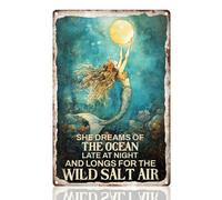 Doodlream Plaque murale vintage en métal avec inscription « She Dreams of the Ocean Late at Night » - Pour maison, cuisine, bureau, salle de bain, bar - 20,3 x 30,5 cm