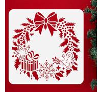 DOODLREAM Pochoir mural en forme de couronne de Noël - 30 x 30 cm - Motif bonhomme en pain d'épices - Réutilisables - Pour peinture sur bois, mur, tissu, verre, meubles, peinture, bricolage