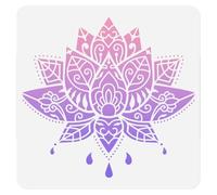 DOODLREAM Pochoir mural réutilisable motif fleur de lotus mandala 30 x 30 cm pour peinture sur bois, mur, sol, tissu, meubles, décoration d'intérieur