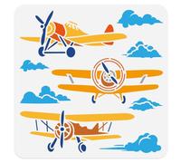 DOODLREAM Pochoirs muraux rétro en forme d'avion et de nuages - Pochoirs réutilisables en plastique pour peinture sur bois, sol, carrelage, tissu, meubles en verre, bricolage - 30 x 30 cm
