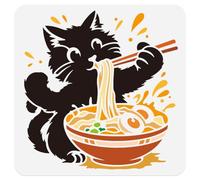 DOODLREAM Pochoirs ramen réutilisables pour peinture - Motif chat mangeant des chats - 30 x 30 cm - Pochoirs d'animaux mignons pour dessiner sur meubles, murs, sols et tissus - Décoration à faire