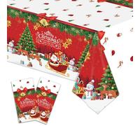 DOOFE Lot de 2 nappes de Noël Blanches avec Cloche, Nappe de Noël pour décoration de Table, nappes de Noël avec Sapin de Noël, Flocon de Neige et Père Noël, Nappe pour décoration de fête de Noël