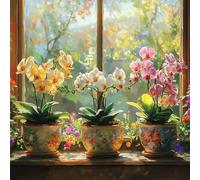 Doofeyaa Diamond Painting Adulte Orchidée, 5D DIY Broderie Diamant Kit Complet Rebord de Fenêtre, Peinture Diamant Artisanat Strass Point de Croix Painting pour Débutant, Cadeau Femme 60x60cm G8-473