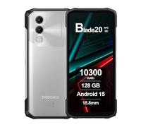 DOOGEE Blade20 Telephone Incassable Android 15, 10300mAh, 20 Go RAM+128 Go ROM, Écran 6.6" HD+ IPS 90Hz, 16MP AI Camara, Octa-Core, Triple Slot, NFC, Smartphone Incassable Debloqué, 2025, Argent